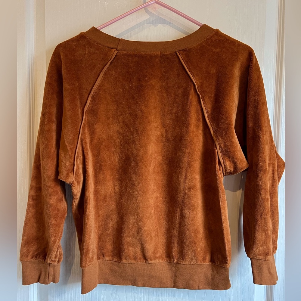 SUZIE KONDI Women's Velour Raglan Sweatshirt Top Orange Rust Myrrh XS - Picture 9 of 14